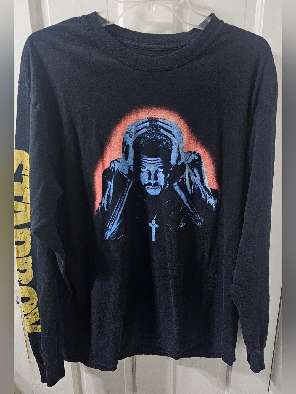 Black Long-Sleeve Graphic Men's Shirt - Bold Portrait Print